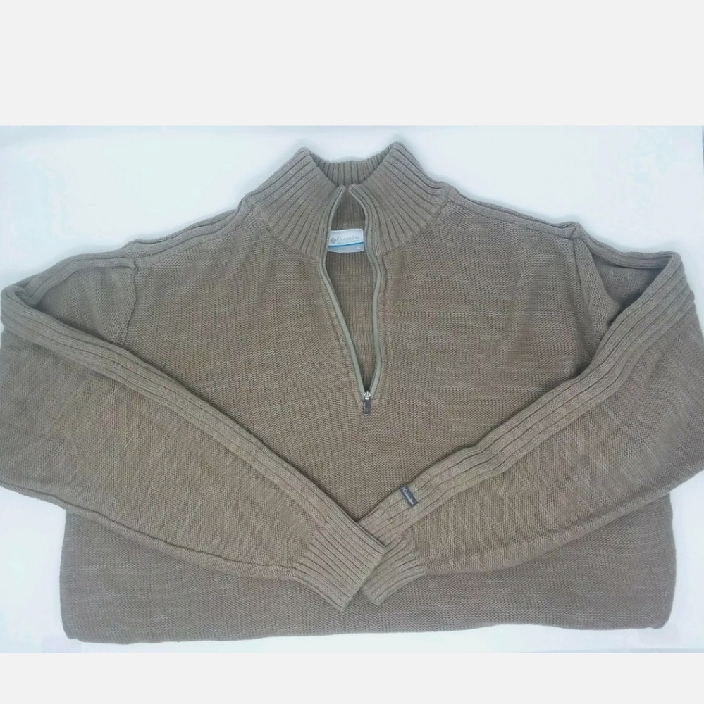 Men's Columbia 1/4 Zip Pullover Knit Brown Sweater